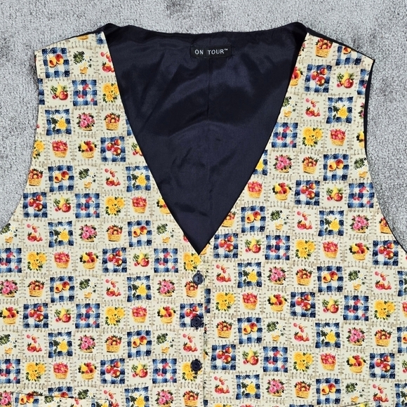 Vintage On Tour Cottagecore Picnic Pointed Hem Button-Up Vest Tie Back Unique - Picture 4 of 8